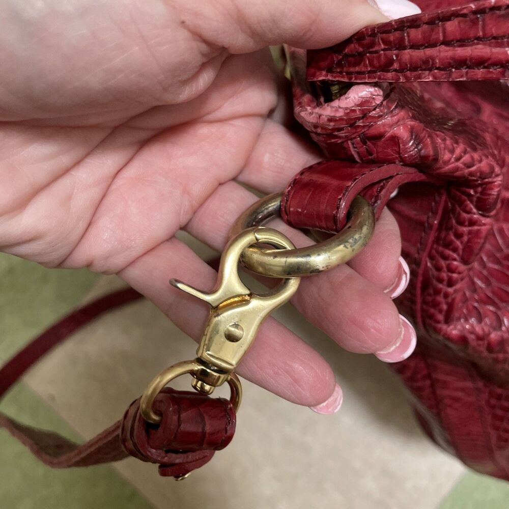 Brahmin Large Croc Embossed Red Shoulder Tote Bag Purse Campus Bag Womens - Picture 16 of 16